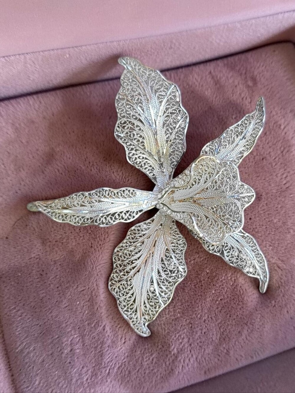 Large Vintage 950 Silver Orchid Brooch